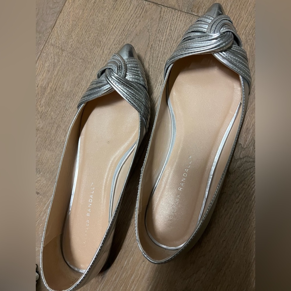 Loeffler Randall silver flats, size 38  (7.5) but fits like a 7